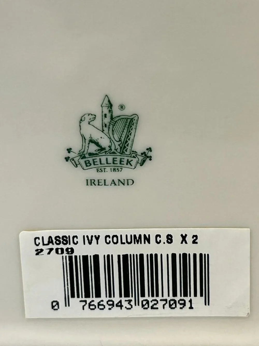 Belleek Classic Ivy Column Taper Candlesticks Ireland Ceramic Green Mark Home